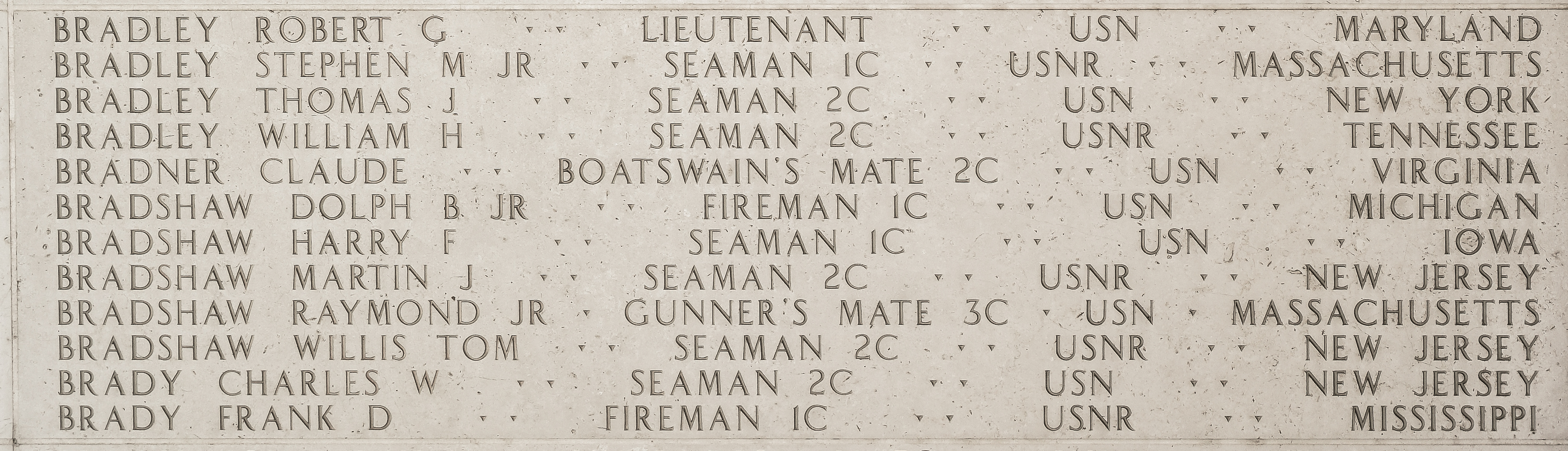 Dolph B. Bradshaw, Fireman First Class